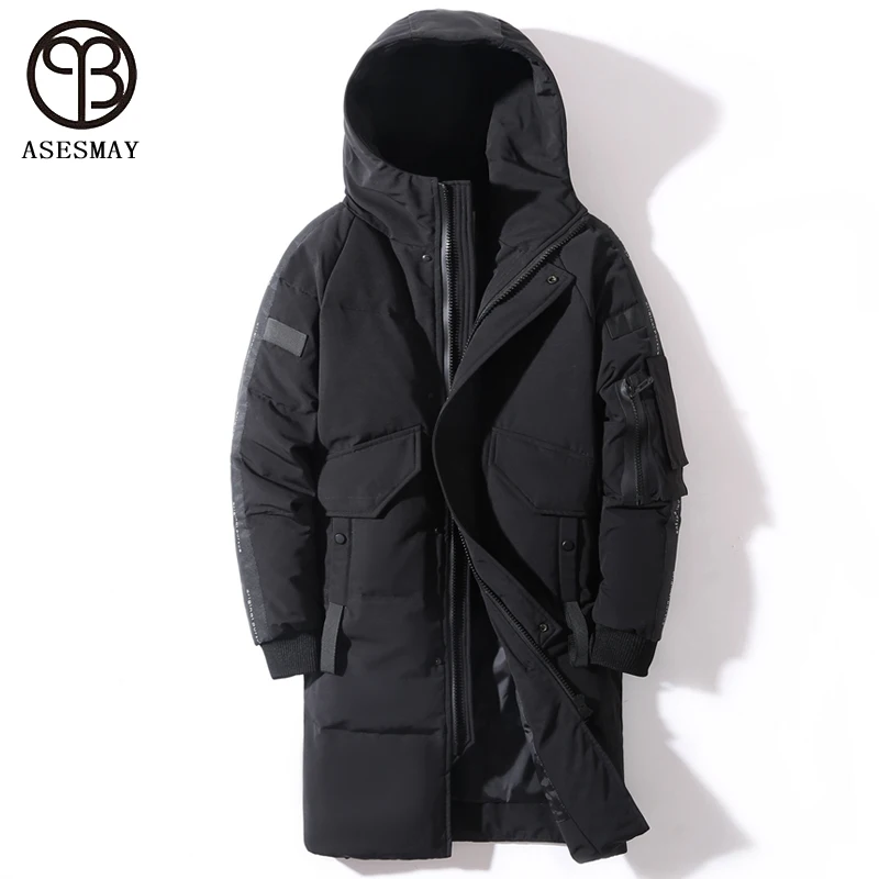 Asesmay White Duck Down Jacket Men Winter Coat Long Warm Parkas Hooded Yellow Outwear Luxury Brand Clothing Male Winter Jackets