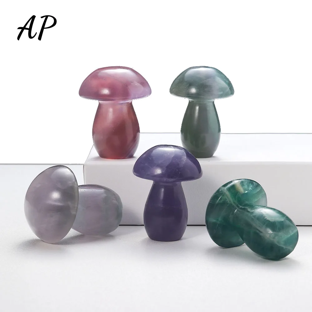 

1PC Natural Crystal Fluorite Mushroom Figurine Stones Carved Crafts Healing Gem Home Decoration Random Transmission