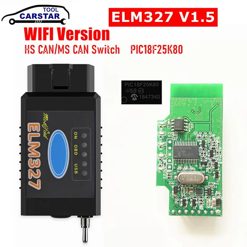 

Car Diagnostic Scanner ELM327 V1.5 with Bluetooth&WIFI PIC18F25K80 Chip HS CAN/MS CAN switch with FORScan for Ford