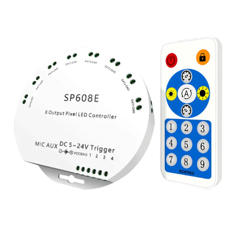 SP608E WS2811 Muziek Controller 8 Ch Signaal WS2812B WS2815 Led Light Strip Ingebouwde Microfoon Ios Android Bluetooth App DC5V-24V
