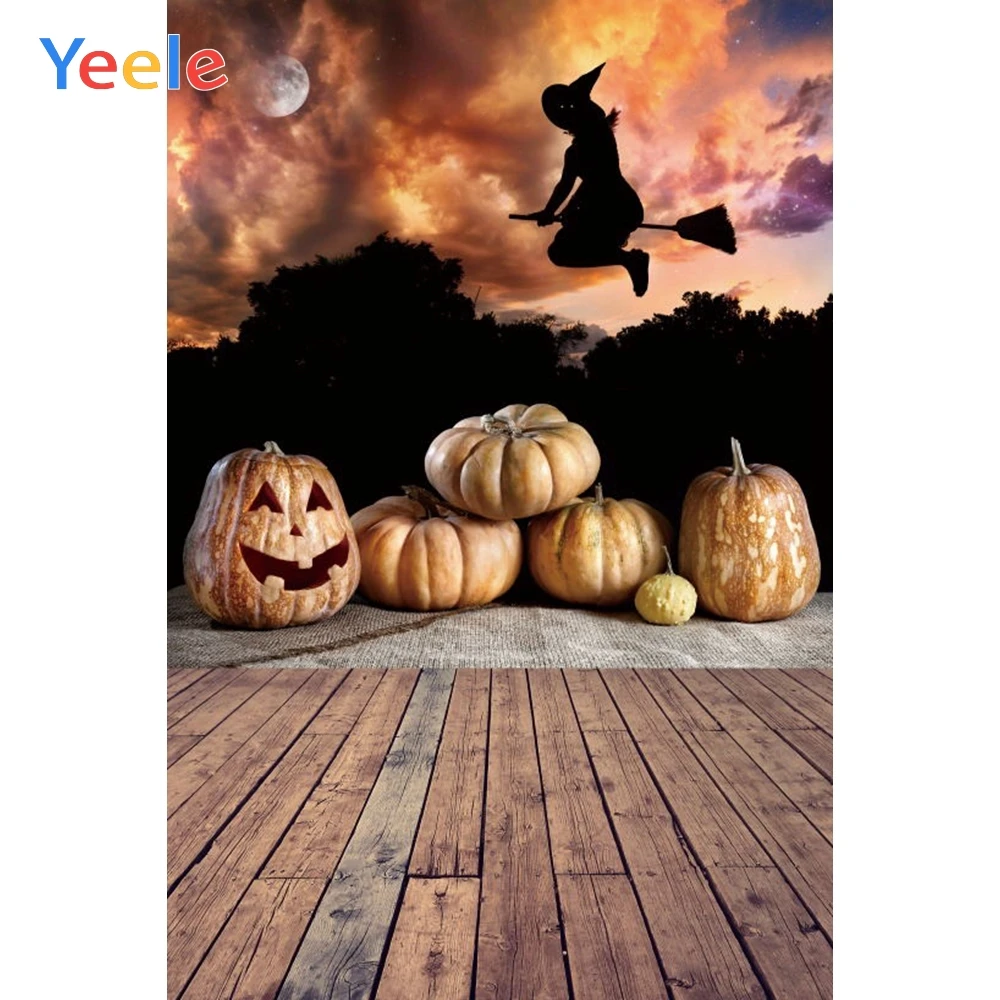 

Yeele Halloween Backdrop Pumpkin Pantern Wood Witch Photocall Photophone Custom Vinyl Photography Background For Photo Studio