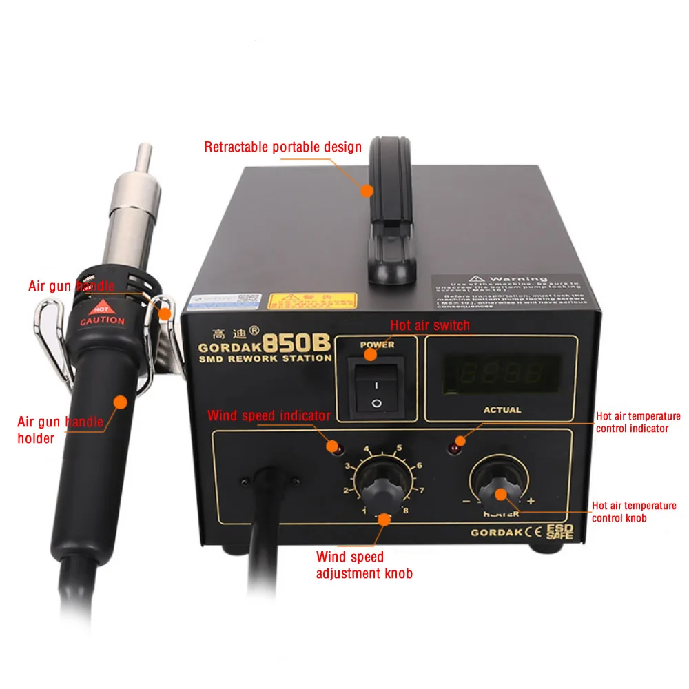 GORDAK-850B Hot Air Gun Desoldering Station Air Pump Constant Temperature BGA Repair Tools SMD Soldering Rework Station 270W