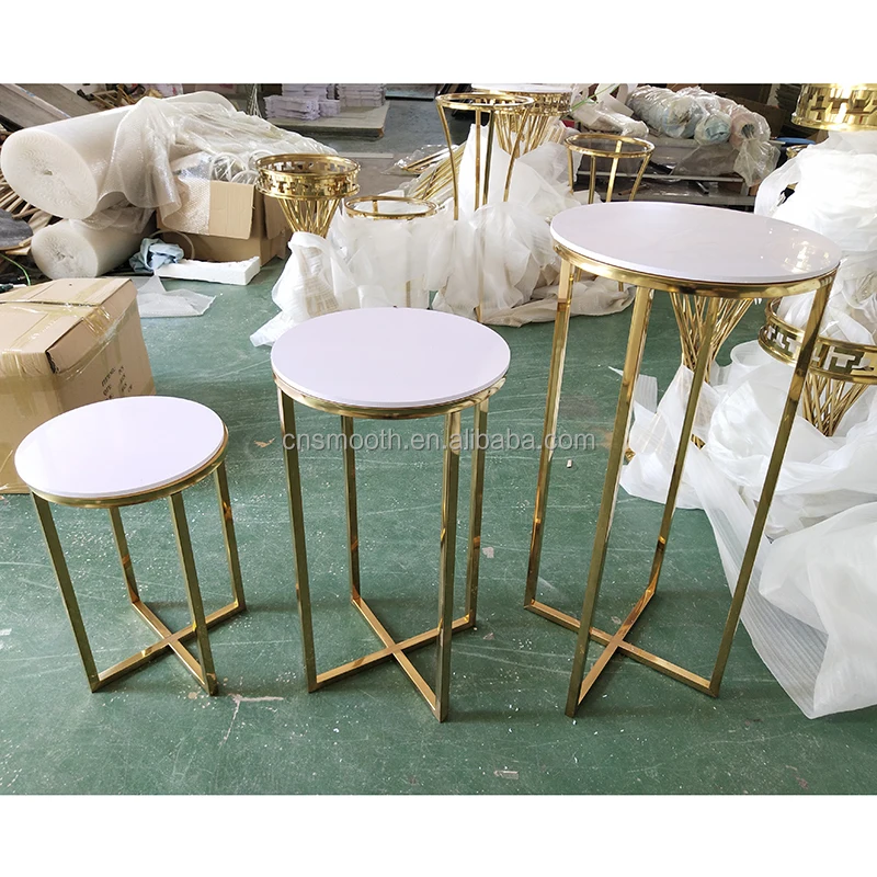 

3pcs/set)Wedding events party decorative stainless steel gold metal rectangle round pedestal plinths AB1143