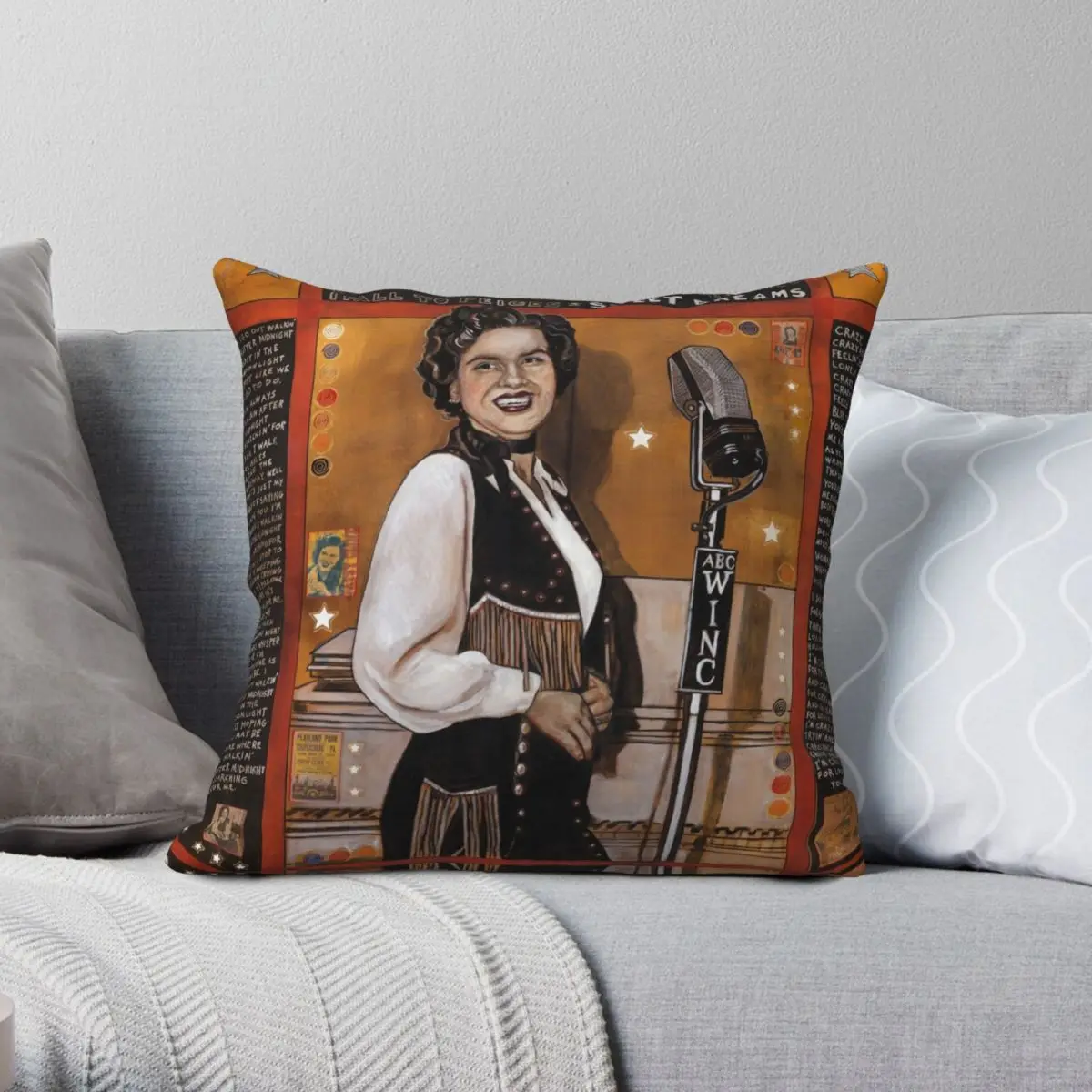 Patsy Cline Square Pillowcase Polyester Linen Velvet Pattern Zip Decor Bed Cushion Cover