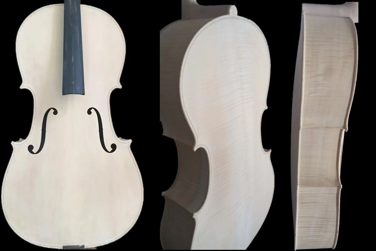 White Cello 4/4 size unvarnished cello with ebony fingerboard