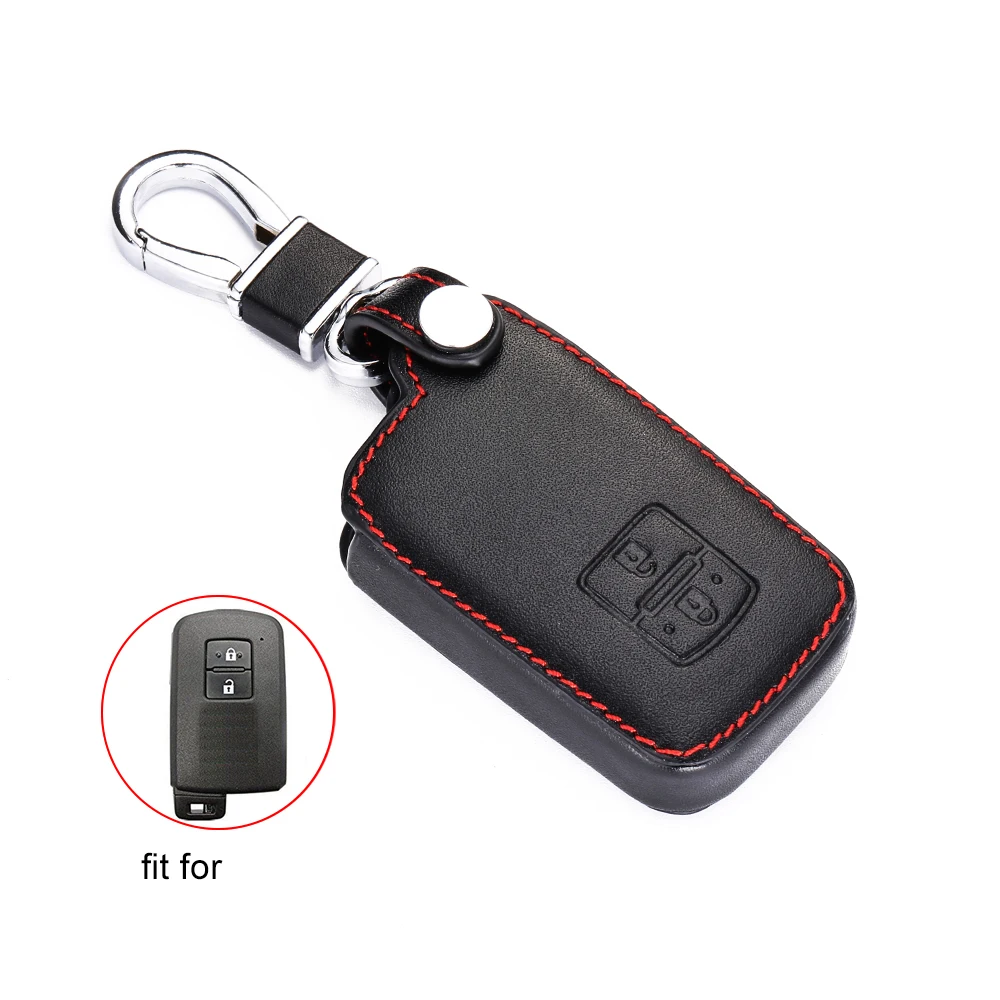Skórzana obudowa kluczyka do samochodu Toyota Auris Camry RAV4 Avalon Yaris Verso 2012-2018 2 przyciski Keyless pilot zdalnego sterowania Prot przyciski brelok