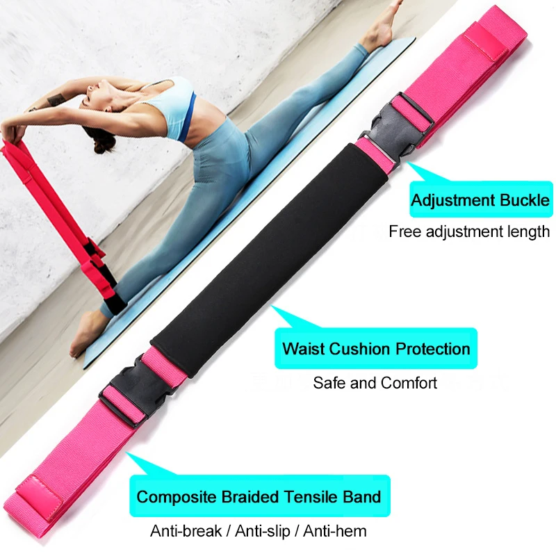 Adjustable Length Yoga Stretch Strap Elastic Fabric Women Gym Fitness Dance Leg Stretch Splits Cross Training Resistance Band