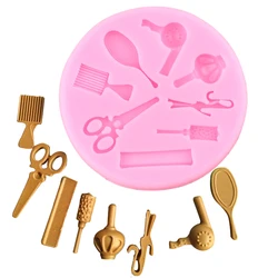 M216 Hairdressing tool, Makeup Mirror, Comb, Hair Dryer Silicone Mold,Sugar Chocolate Cake Decoration Tool Candy Gumpaste Moulds