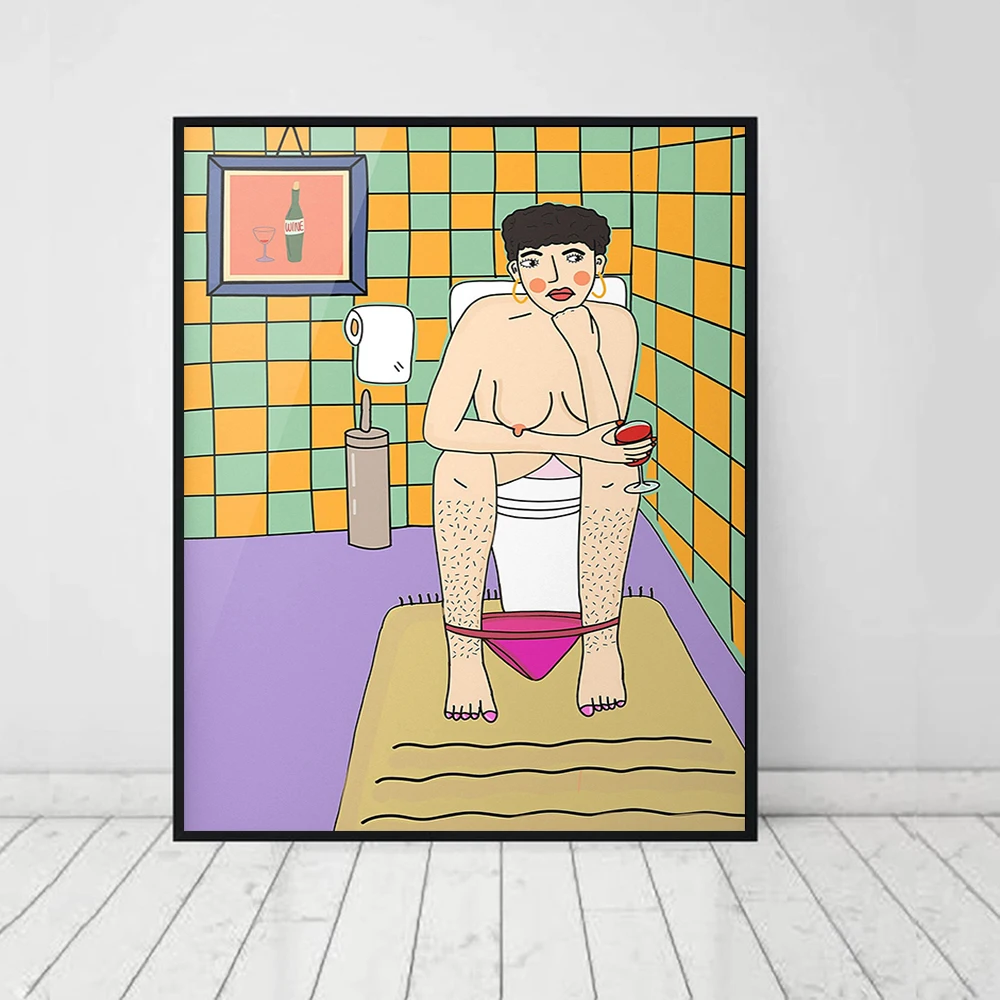 

Girl Nipples Boho Bathroom Illustration Posters Abstract Minimalist Wall Art Canvas Prints Painting Modern Decorative Pictures