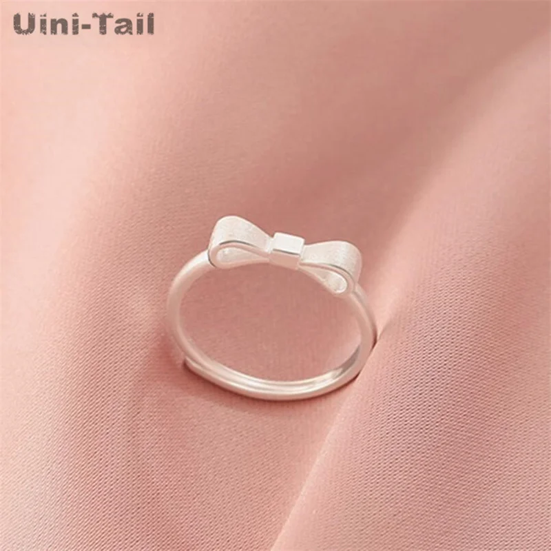 Uini-Tail hot-selling new 925 Tibetan silver girly bow open ring fashion dynamic sweet romantic fresh high-quality jewelry JZ228