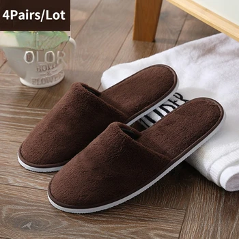 혼합 색상 산호 양털 남녀공용 저렴한 일회용 호텔 슬리퍼, 코튼 슬라이드, 가정 여행 스파 슬리퍼, 환대, 4 쌍/로트