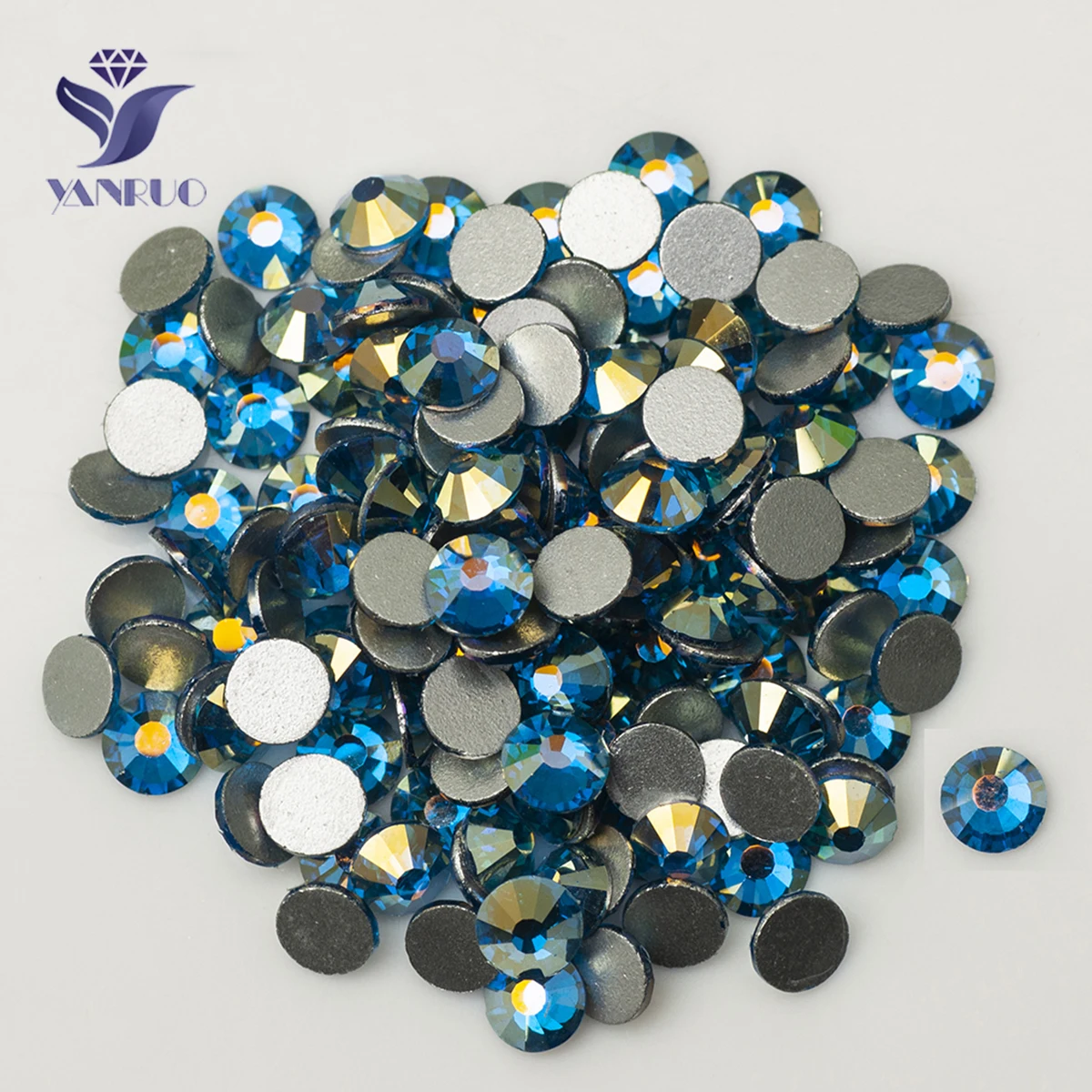 YANRUO 2058NoHF Capri Blue AB Non Hotfix Rhinestones Flat Back Crystal Needlework Applique DIY Decor Garment Accessories