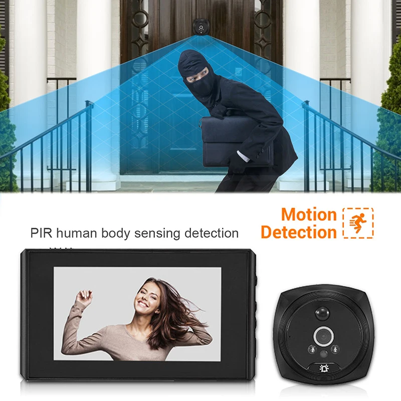 1080P 4X Digital Zoom 4.3 Inch LCD Color Screen 160° Degree Wide Angle PIR Electronic Peephole Door Bell Camera Battery Powered