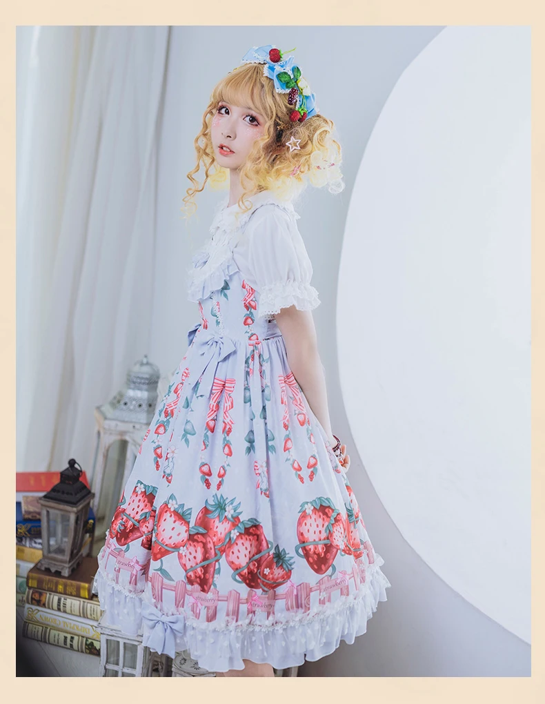 Japanese sweet princess lolita dress vintage lace bowknot cute printing high waist victorian dress kawaii girl gothic lolita jsk