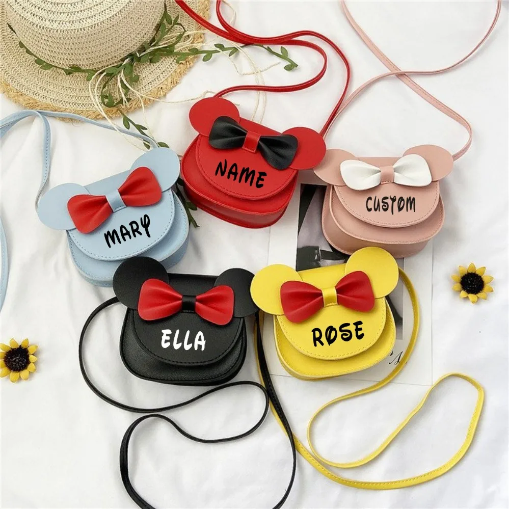 Mini bolso cruzado de cuero con lazo para niñas pequeñas, bolso cruzado personalizado con nombre, regalo de cumpleaños, Envío Gratis