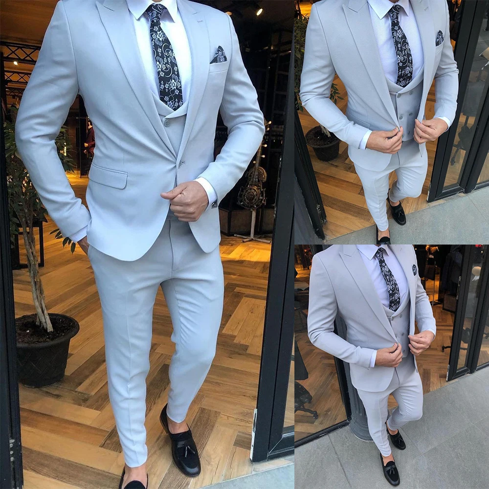 Cocktail Party Grau Männer Hochzeit Smoking 3 Stück Slim Fit Bräutigam Anzüge für Groomsmen Jacke Blazer Kleidung Tragen Mantel