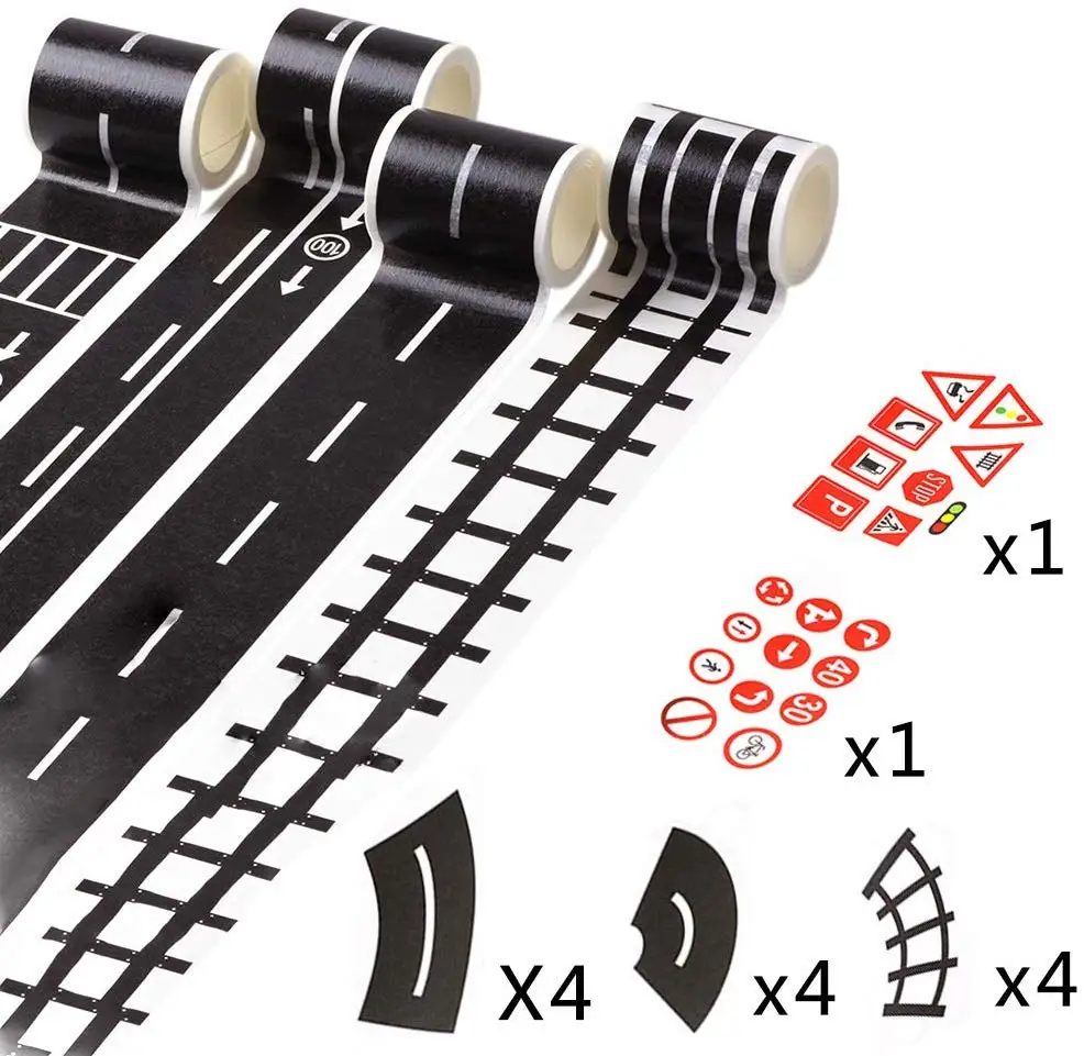 DIY 道路テープマスキングテープ道路交通パターンクラフトテープ紙テープ子供のための列車トラックトラック車ステッカーロール紙