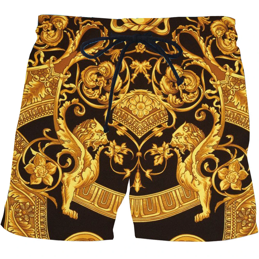 Novelty 3D Golden Chain Print Baroque Brand boardshorts 2021 Summer style Pants luxury Royal men clothes hip hop short homme