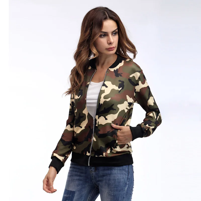 Women Camouflage Jacket Baseball Uniform Autumn Coat Casual Fatigues Military Fashion Jacket Daily Outerwear YY-5348