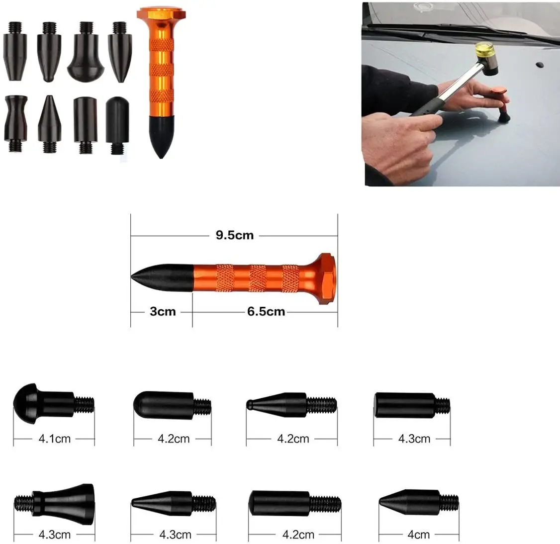 Ensemble d'outils de débosselage sans peinture, marteau en caoutchouc, carrosserie automobile, bricolage, outils de réparation automobile, 1 ensemble