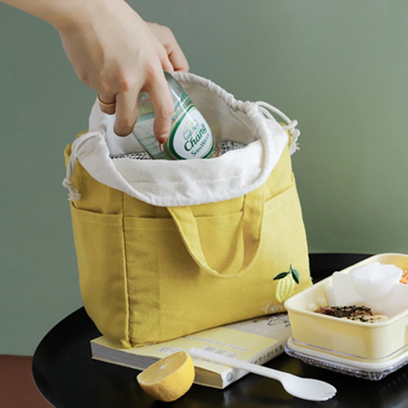 Portable Lunch Bag For Women Large Waterproof Fresh Cooler Bags Drawstring Thermal Breakfast Food Box Portable Picnic Travel 206