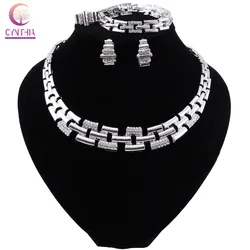 CYNTHIA Nigeria Charm Bridal Luxury Jewelry Silver Color Necklace Bracelet Earrings Ring Dubai Wedding Fashion Jewelry Set