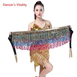 Cinturón de lentejuelas rectangulares para mujer, accesorios de ropa para danza del vientre, cinturones, 4 correas, filas de danza del vientre, bufanda de cadera, 15 colores
