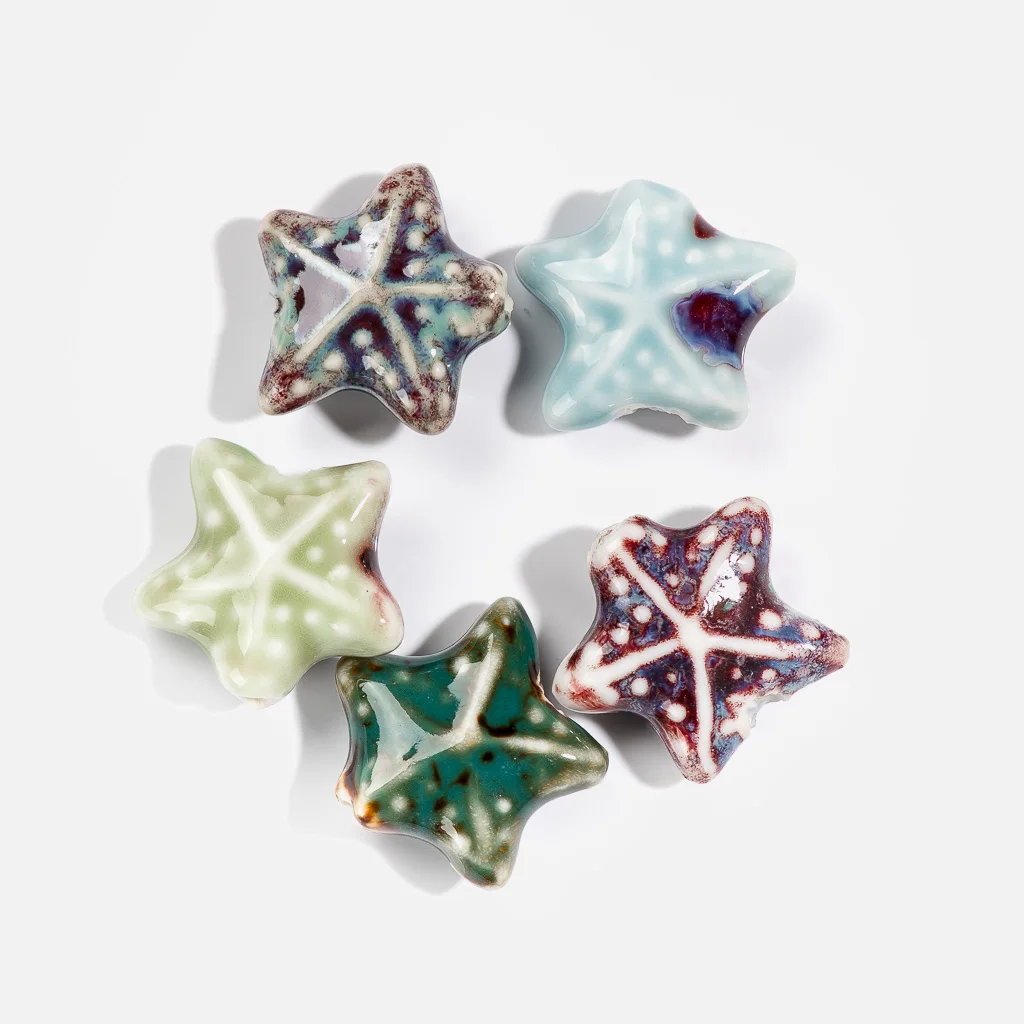 20#5pcs Ocean Series Multicolor Starfish Ceramic Beads Pentagram Porcelain Pendant #MY519