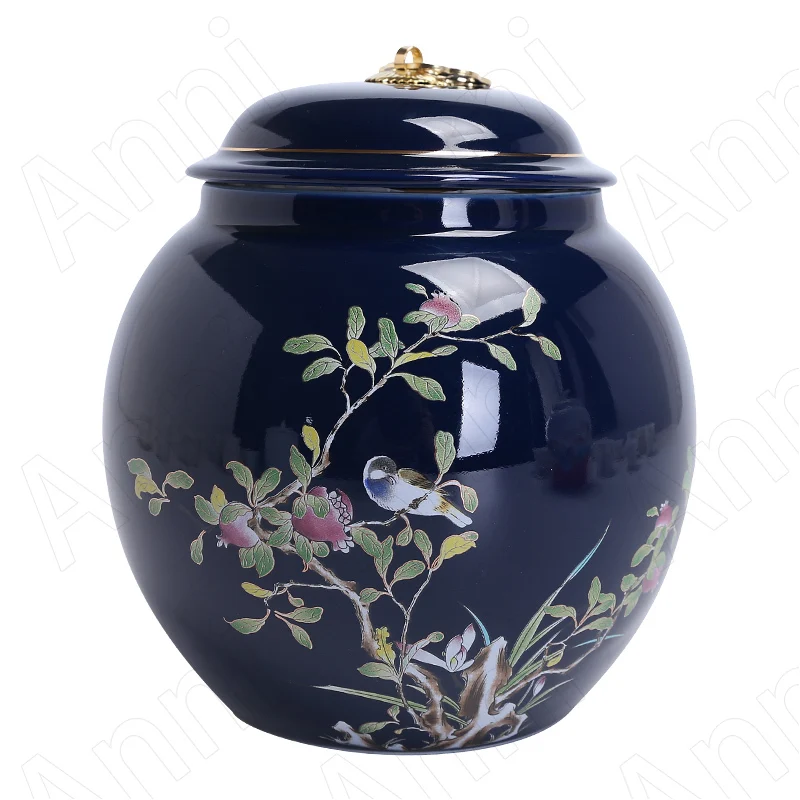 

Creativity Painted Tea Container Chinese Modern Underglaze Pastoral Sealed Ceramic Tea Storage Tins Home Coffee Table Decoration