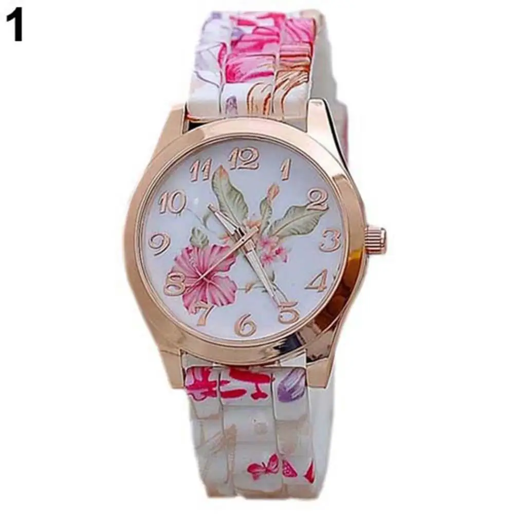 2021 Elegant Vintage Retro Luxury Women Flower Print Silicone Band Numerals Dial Quartz Wrist Female Watch for Dating Gift