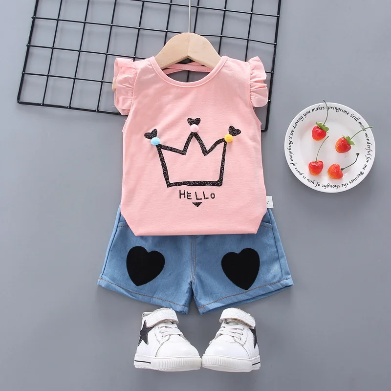 New Fashion Summer Baby Clothes Suit Children Girls Cartoon Casual Vest Shorts 2Pcs/Sets Toddler Sport Clothing Kids Tracksuits