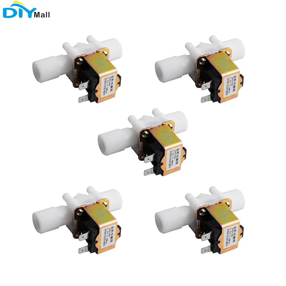 

5PCS Plastic Electric Solenoid Valve With Pressure Normally Closed DC 12V N/C With Pressure Water Air Inlet Flow Switch G1/2"