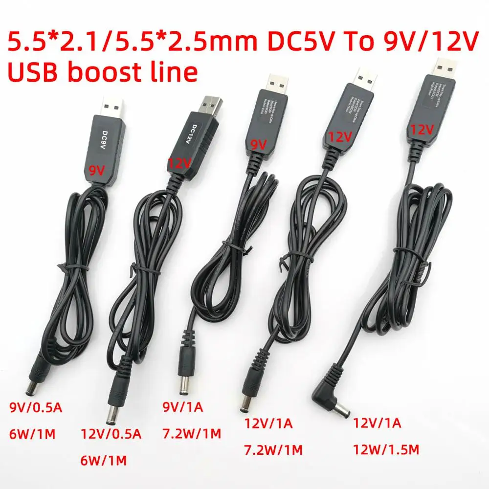 USB Boost Wire DC 5V to 9V 12V DC Jack 5.5x2.1mm 5.5*2.5 Mobile Phone Power Supply Step up Power Module Converter Cable Cord