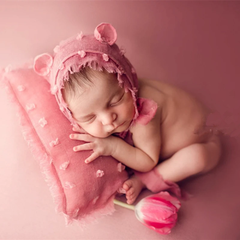 

Newborn Photography Props Linen Hat Baby Photo Tie-Dye Cotton Pillow Photoshoot Cap Accessories Fotografia