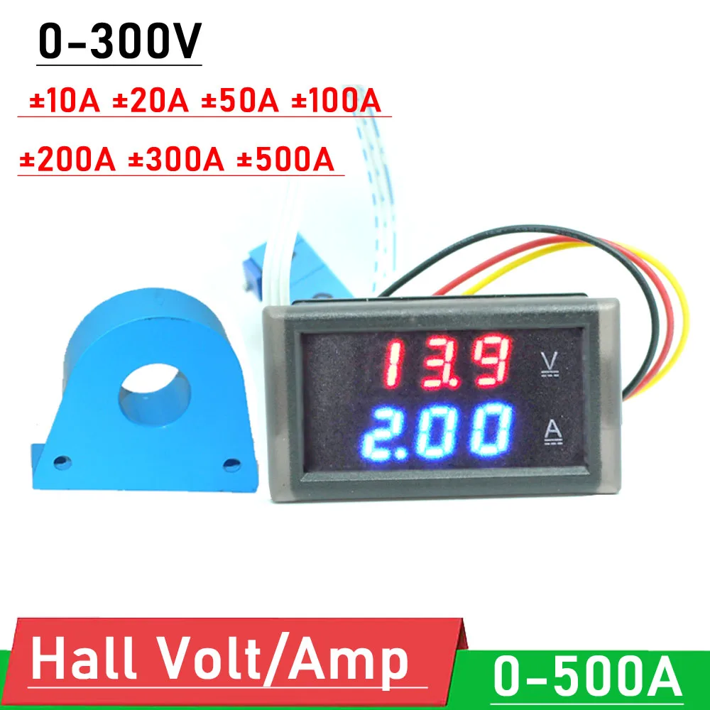 

DC 300V ±500A LED Digital Voltmeter Ammeter Hall Sensor 12V 24V CAR Solar battery Monitor Lithium Li-ion Lifepo4 Voltage Current