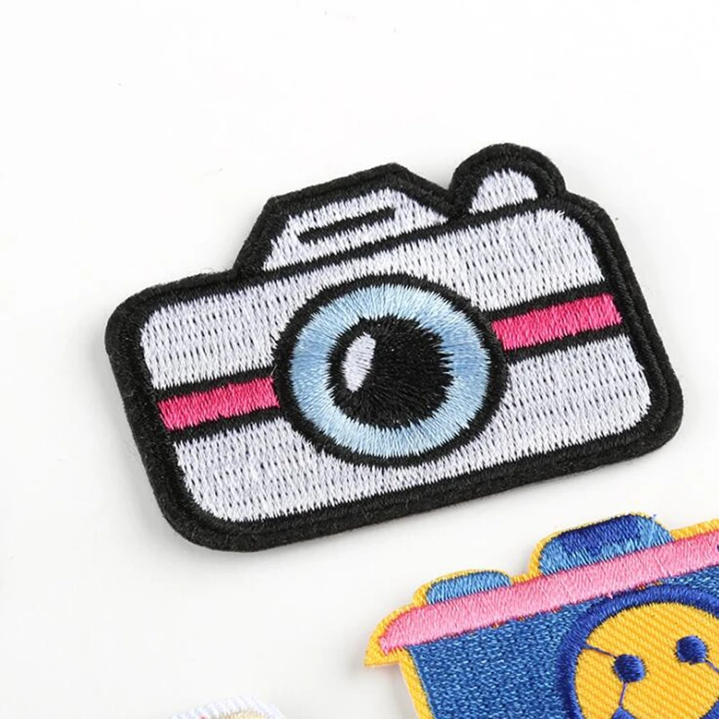 10pcs Embroidered Camera Patch Cartoon Stickers For Backpack Coats Clothing Repair DIY Iron On Sew Badge Handmade Appliques