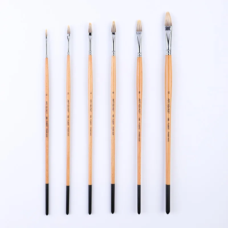 Artsecret High Grade 1960FB Paingting Art Brush Phami Hair Long Yellow Wooden Rod For Oil Watercolor Acrylic Gouache Drawing