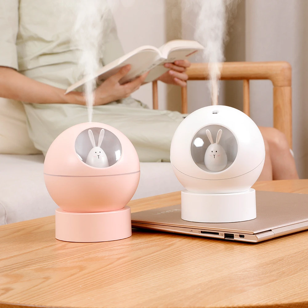 USB Space Rabbit Air Humidifier Purifier with 7 Color LED Lamp for Home Desktop Ultrasonic Cool Mist Maker Aroma Diffuser 230ml