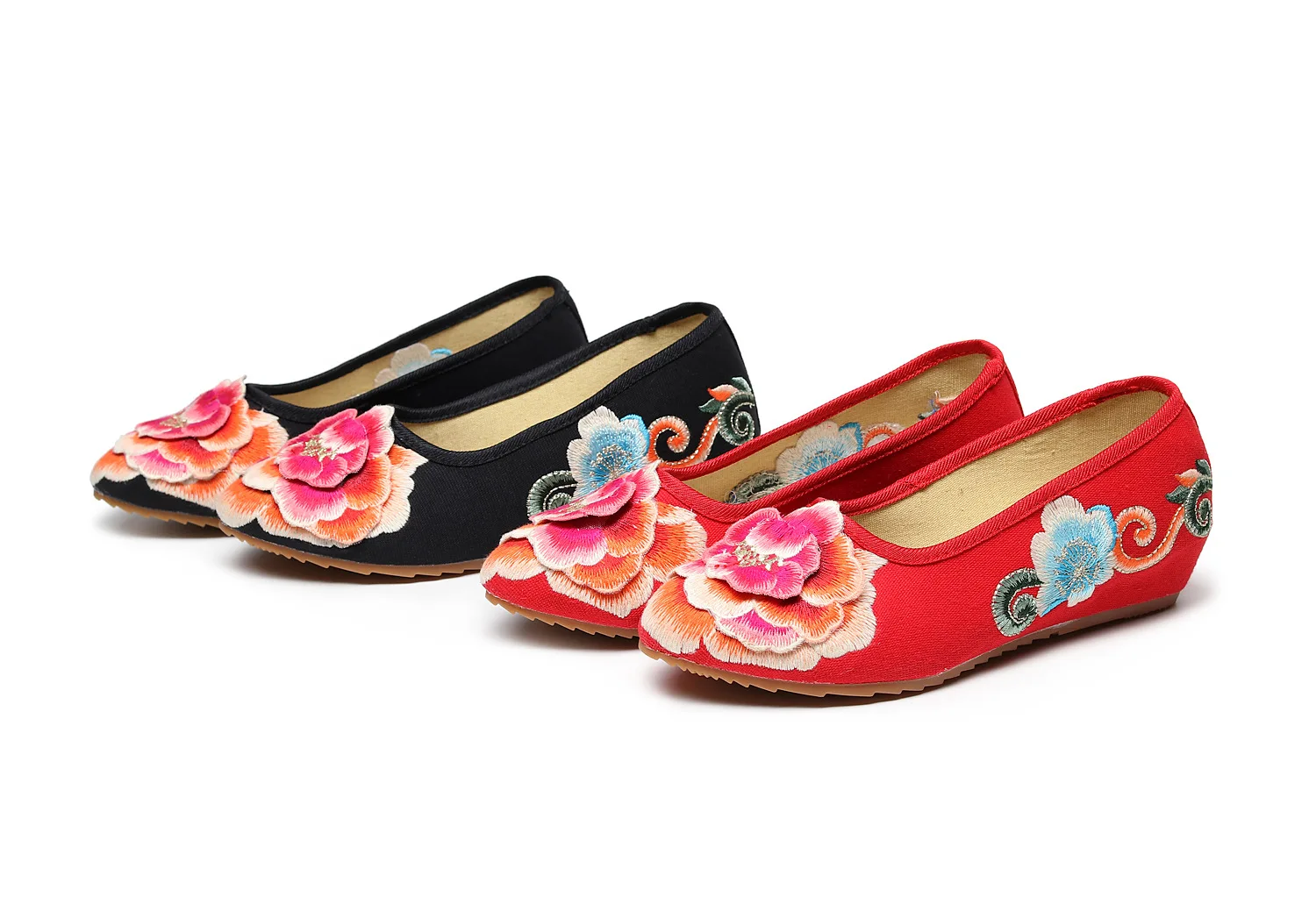 Women Autumn Chinese Style Embroidered Flat Shoes Low-heeled Cloth Shoes CN34-41