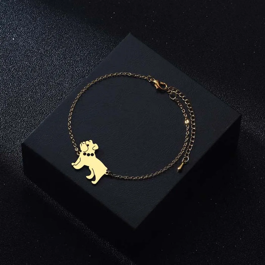 QIMING English Bulldog Dog Charm Bracelet Women Cute Pet Animal Lover Statement Jewelry Friendship Bracelets Collar