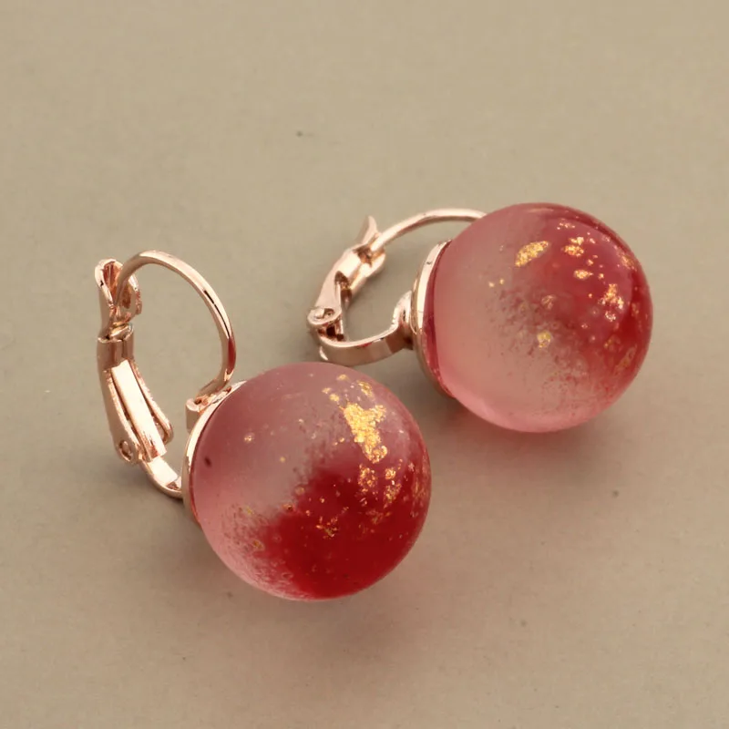 New Trend 2022 Fashion Round Colorful Glass Ball Dangle Earrings For Women Wedding Jewelry Rose Gold Color Unusual Earrings
