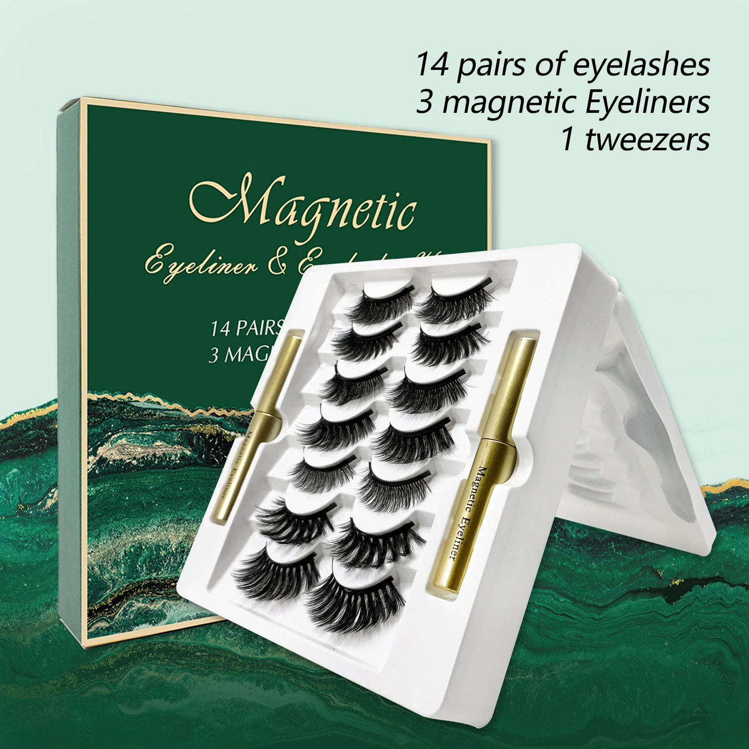 Five Magnetic Mixed Magnetic Eyelashes 14 Pairs Eyelashes Large Capacity Magnetic Liquid Eyeliner Set Magnetic Liquid Eyeliner