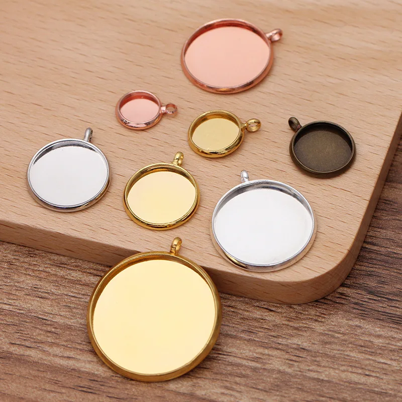 100pcs Blank Pendant Base Round Bezel with Loop Settings DIY Findings for Magnifying Glass Cabochon Stickers Earring Making