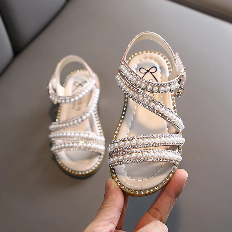 Girl Sandals Summer Fashion Kids Baby Girls Rhinestone Princess Sandals for Little Big Girl\'s Shoes Non-slip Soft Beach Sandals