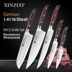 XINZUO High Quality Paring Utility Cleaver Chef Santoku Knife Stainless Steel Kitchen Knives Sets with Red Sandalwood Handle