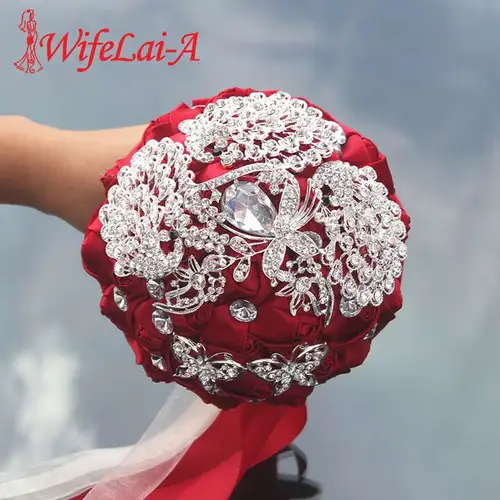 8 스타일 15cm 고품질 다이아몬드 브로치 웨딩 부케 리본 웨딩 플라워 신부 들러리 부케 크리스탈 부크 Noiva, 신부 들러리 부케 