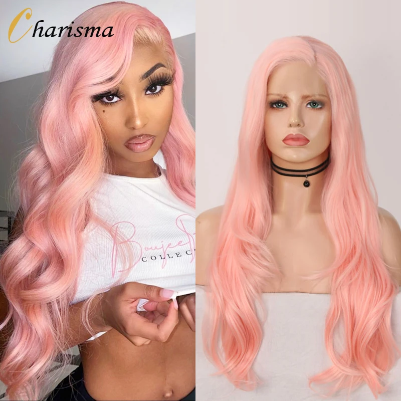 Charisma Long Body Wave Synthetic Lace Front Wig Side Part Pink Wig Soft Wigs For Black Women Cosplay Wigs