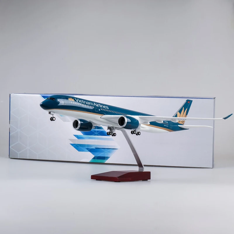 47CM Vietnam Airlines A350 350 Airplane Model with Wheel and Light 1:142 Resin Aircraft Toy For Collection Gift Display Souvenir