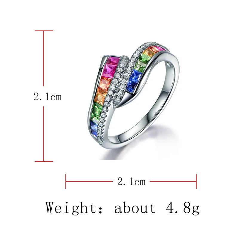 Milangirl New Trendy Ladies White  Filled Multicolor Rainbow AAA Zircon Elegant Ring Wedding Engagement Rings Jewelry image 3