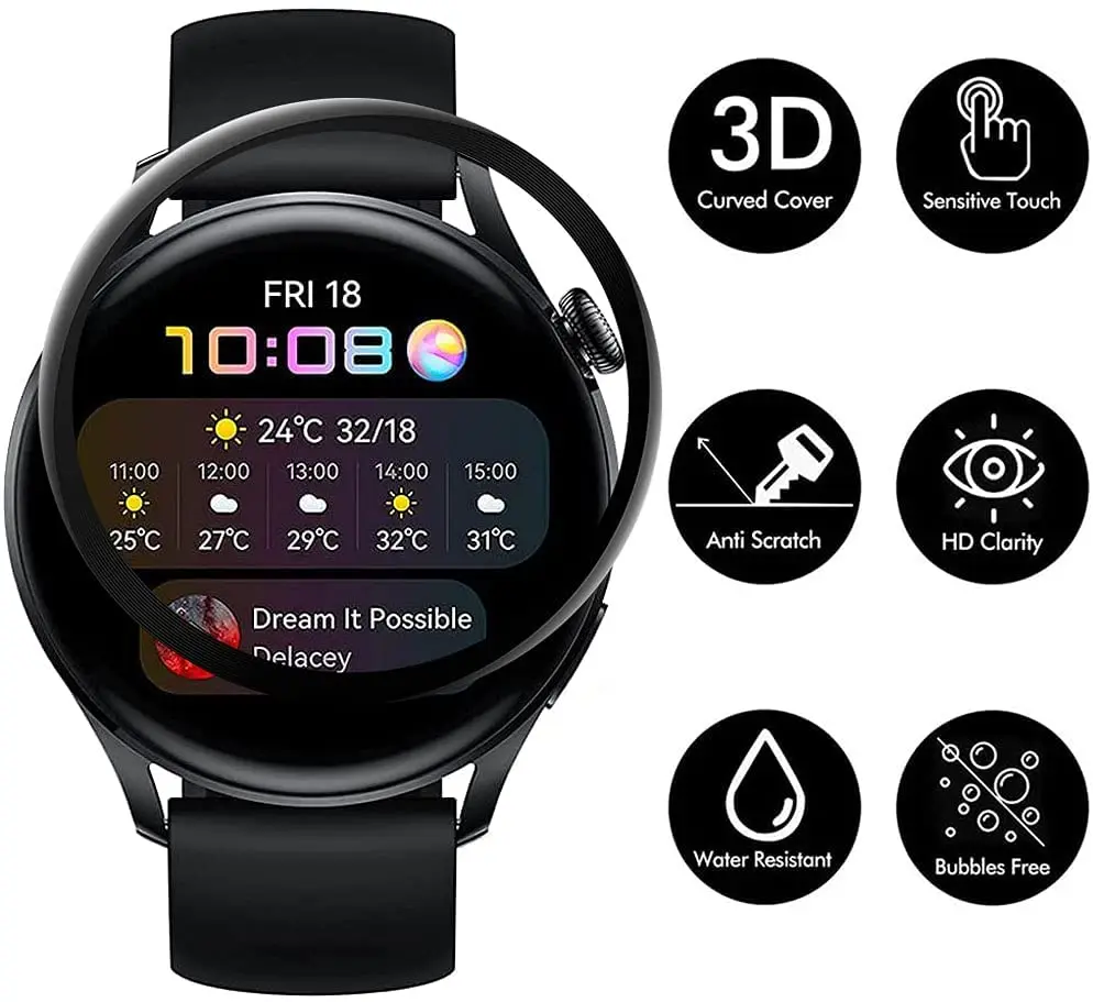 Huawei Watch 3 pro 48mm 46mm用スクリーンプロテクター,湾曲したHDソフト保護フィルム,強化ガラスなし